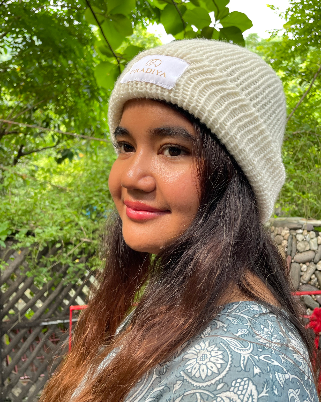 Angora Beanie Hat Pearl White