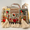 Boho Soul – White upcycled handbag with cowrie shells, embroidery & tassels