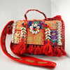 Boho Soul – Red upcycled handbag with cowrie shells, embroidery & tassels