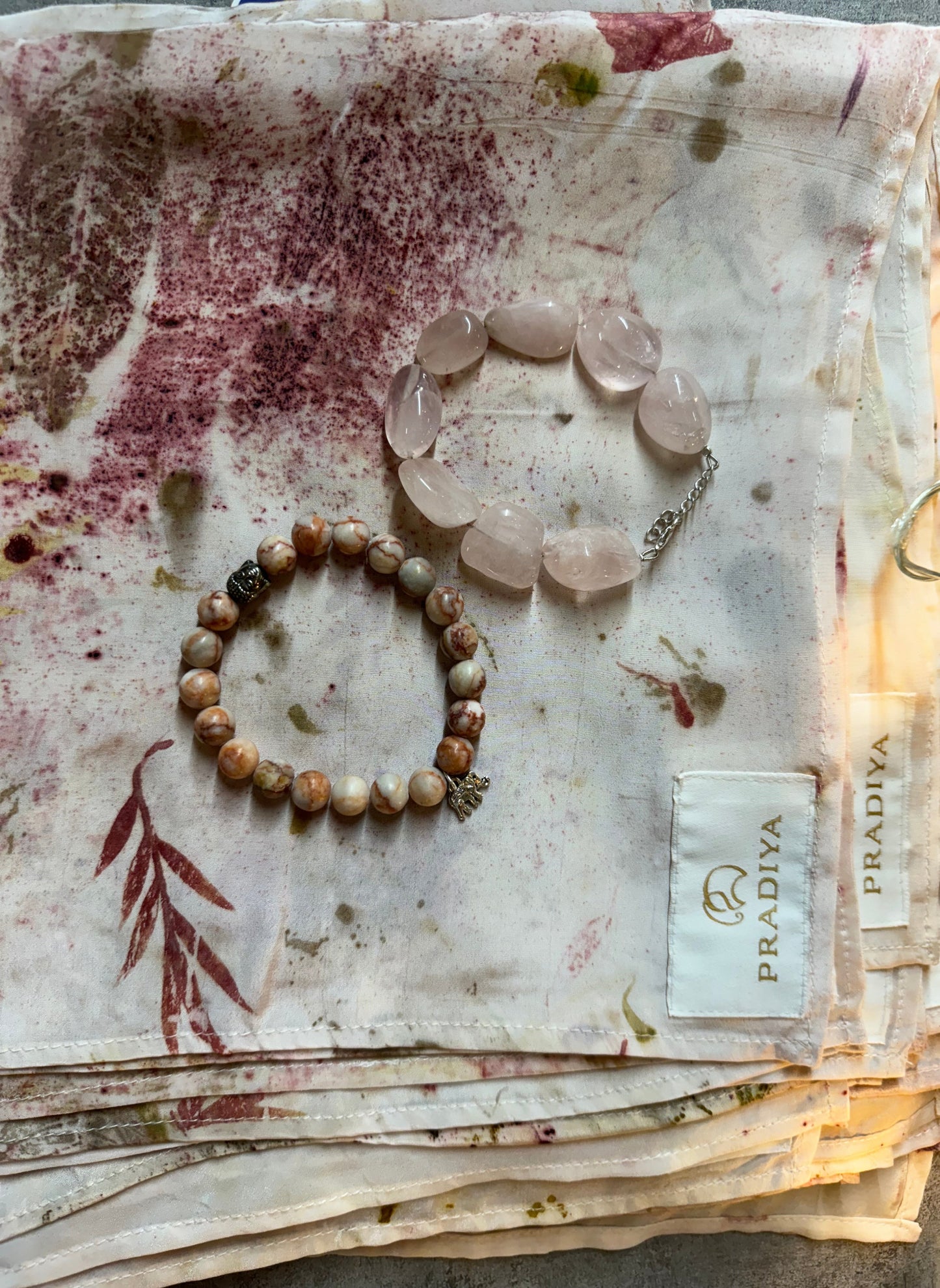 Mix & Match - your individual gift set Eco Print Scarf & Mala Bracelet