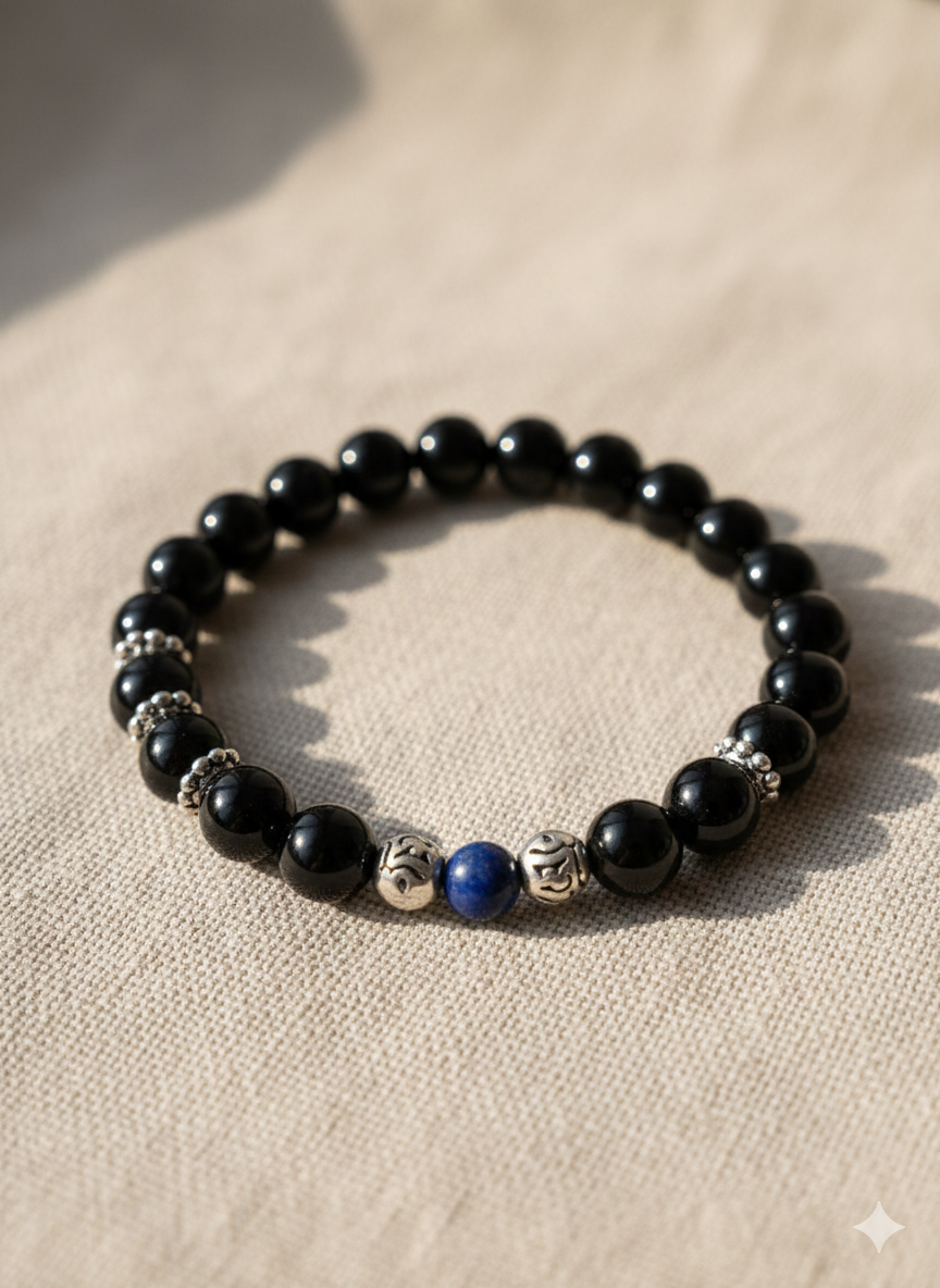 Midnight Echo - Männer Mala Armband: Obsidian und Lapislazuli