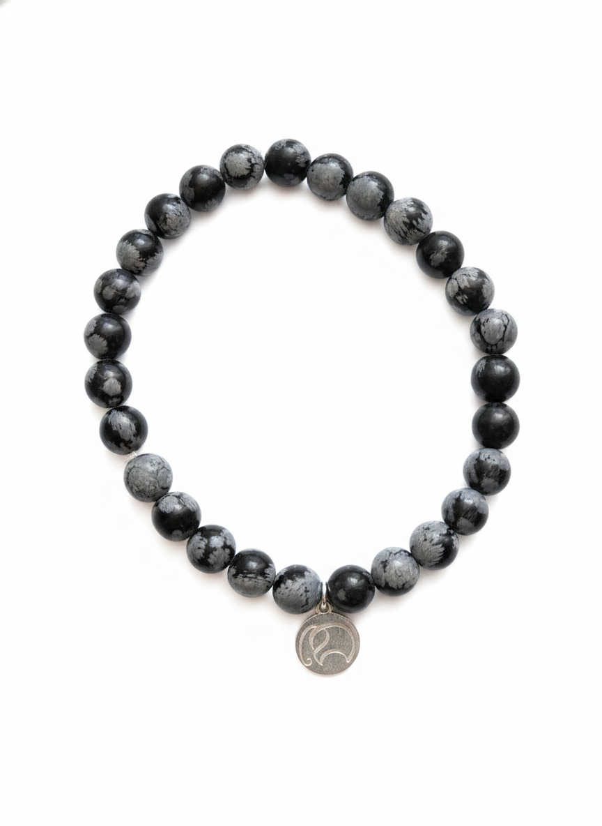 Frost Whisper - Männer Mala Armband: Schneeflocken Obsidian