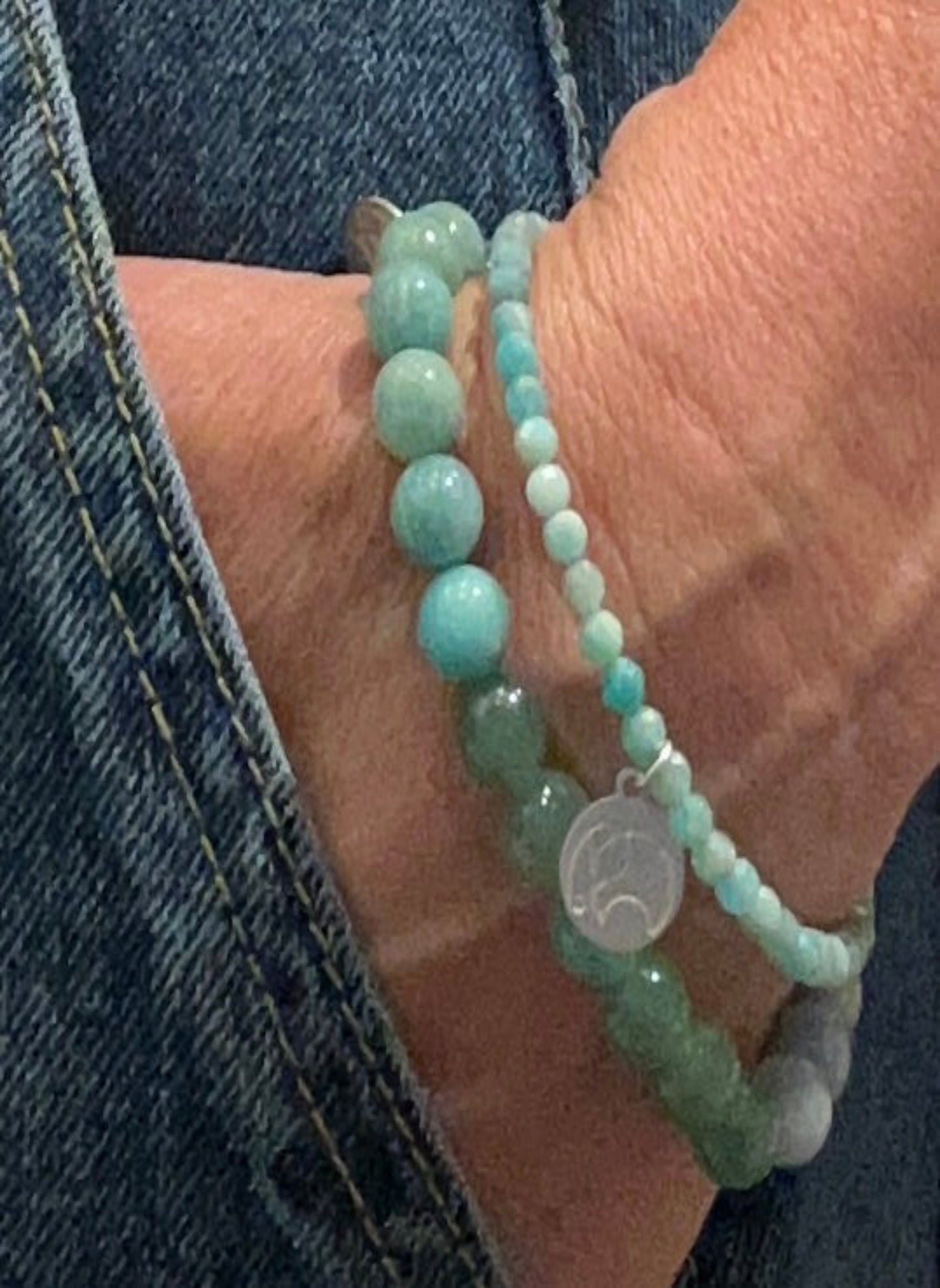 Ocean Harmony – Mala-Armbandset aus grünem Aventurin, Amazonit & Chalcedon