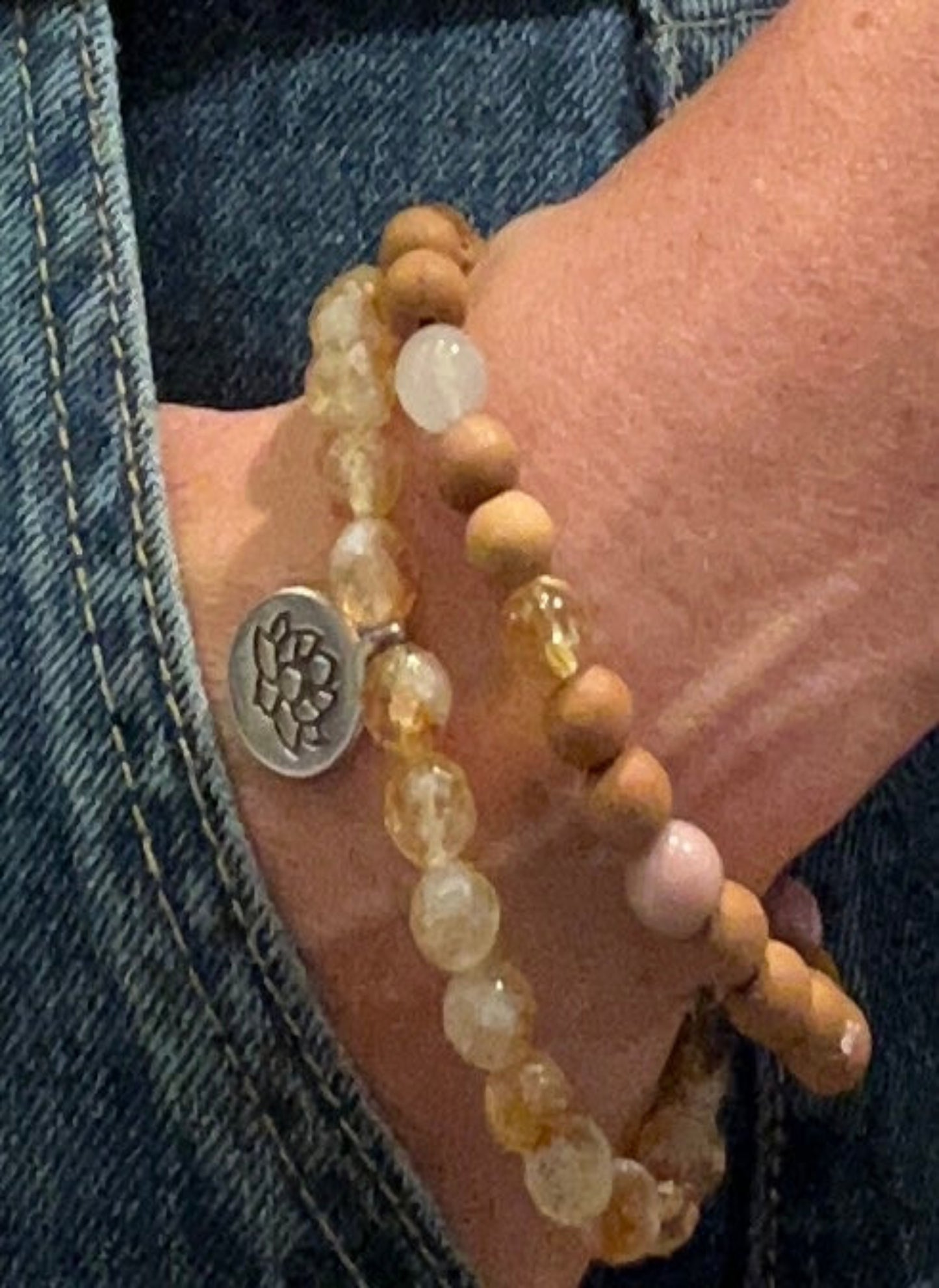 Sun & Moon – Mala-Armbandset aus Citrin, Mondstein & Tulsi