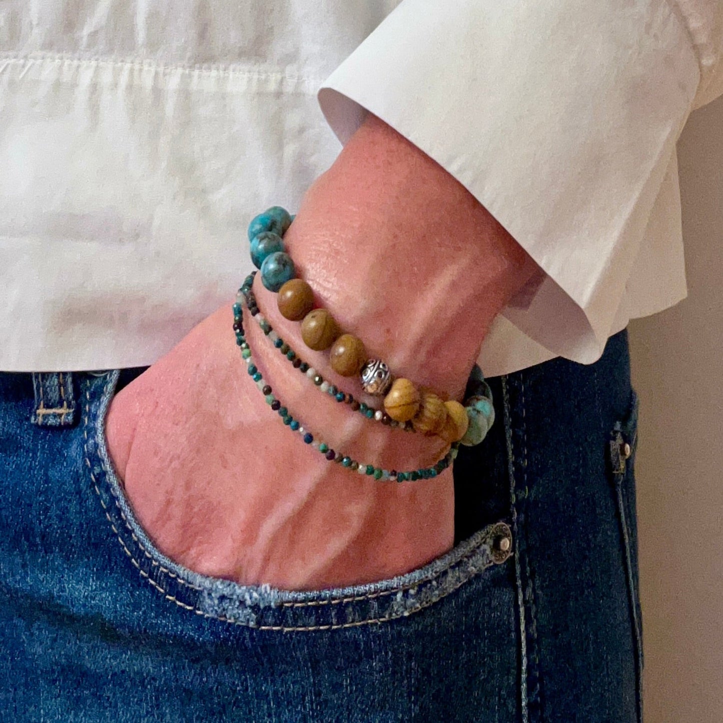 Balance & Vitality – Mala bracelet set made of turquoise, wood jasper & amazonite