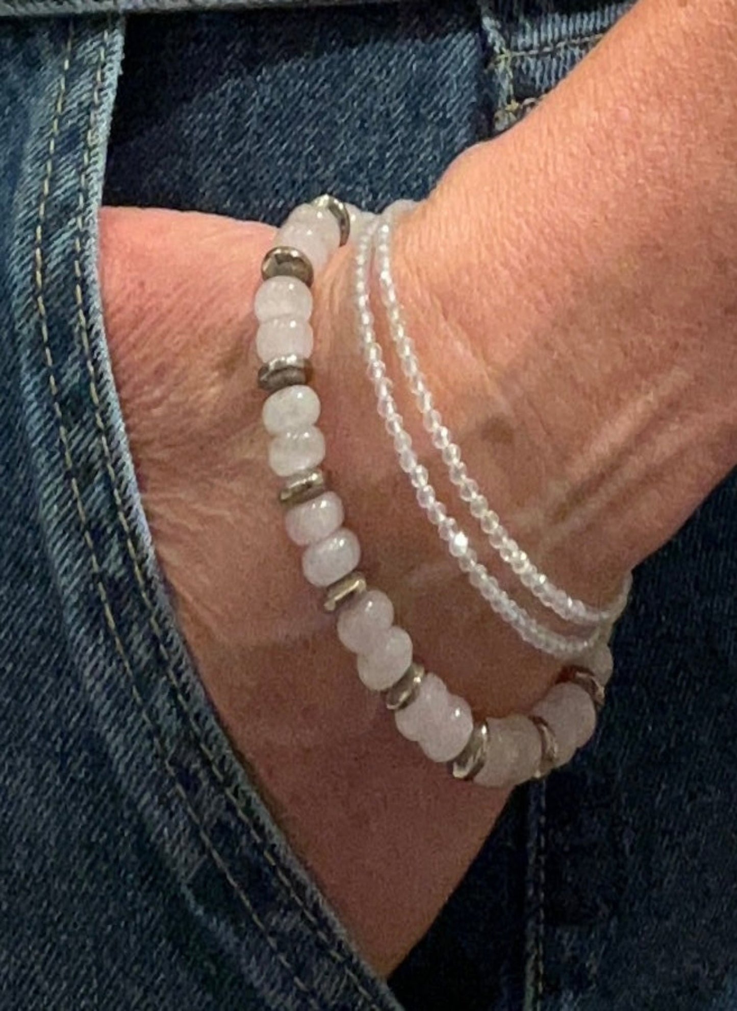 Golden Rose – Mala-Armbandset aus Rosenquarz & Pyrit