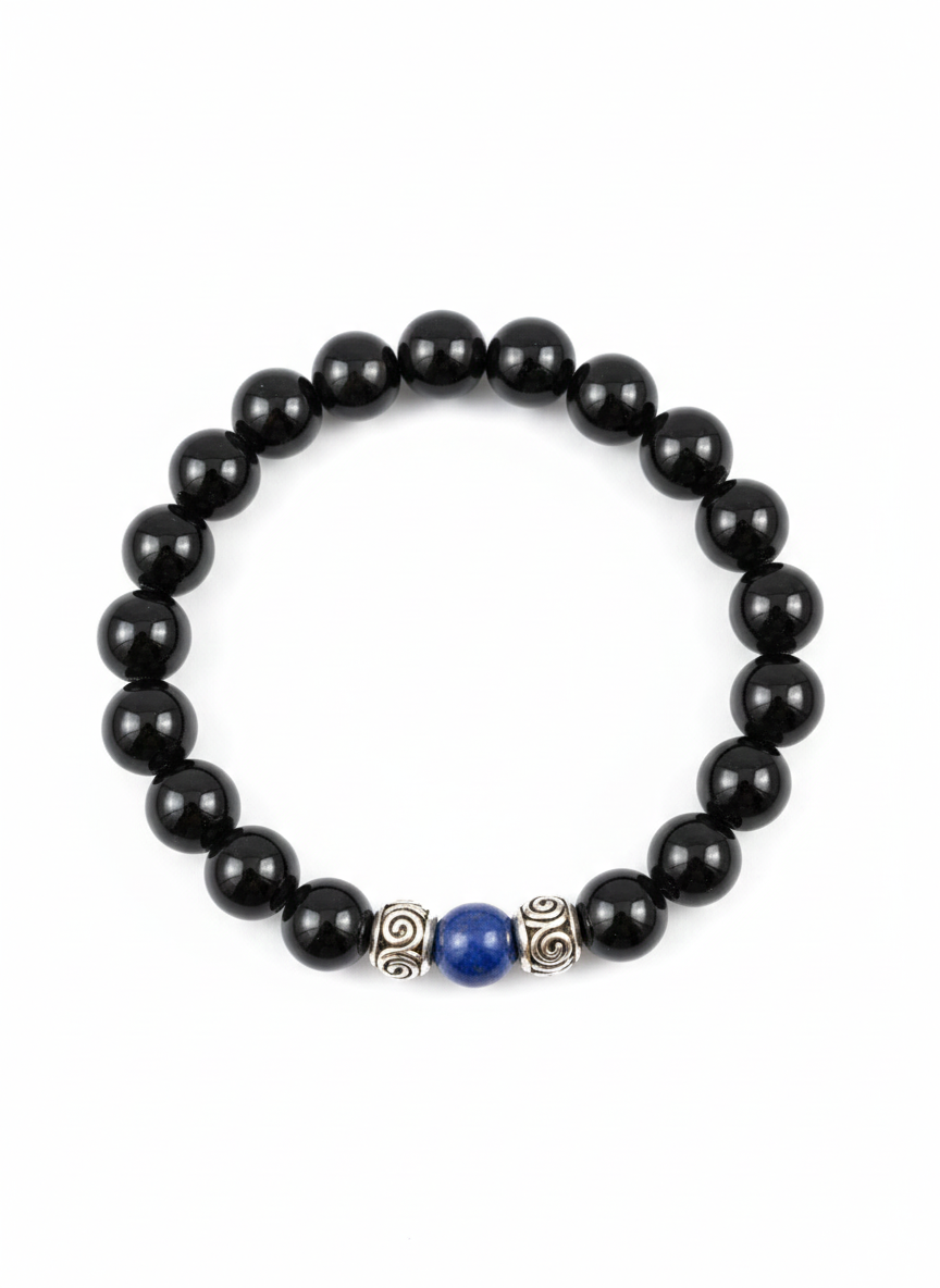 Midnight Echo - Männer Mala Armband: Obsidian und Lapislazuli