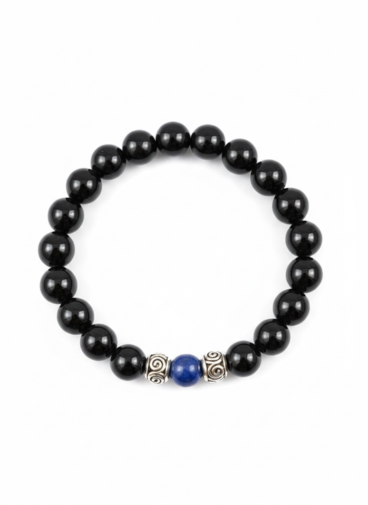 Midnight Echo - Männer Mala Armband: Obsidian und Lapislazuli