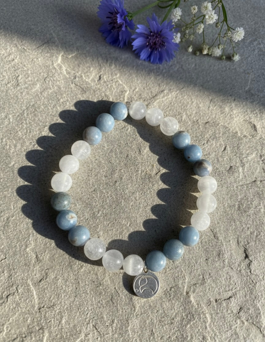 Heaven´s Glow - Mala Armband: Angelit und Selenit