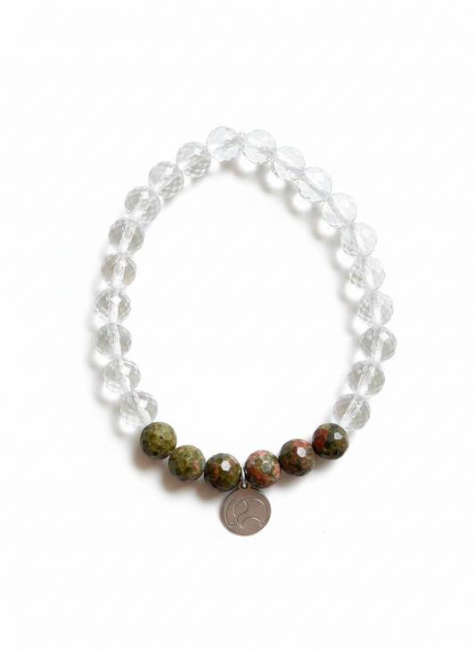 Pure Harmony - Mala Armband: Bergkristall und Chrysopras