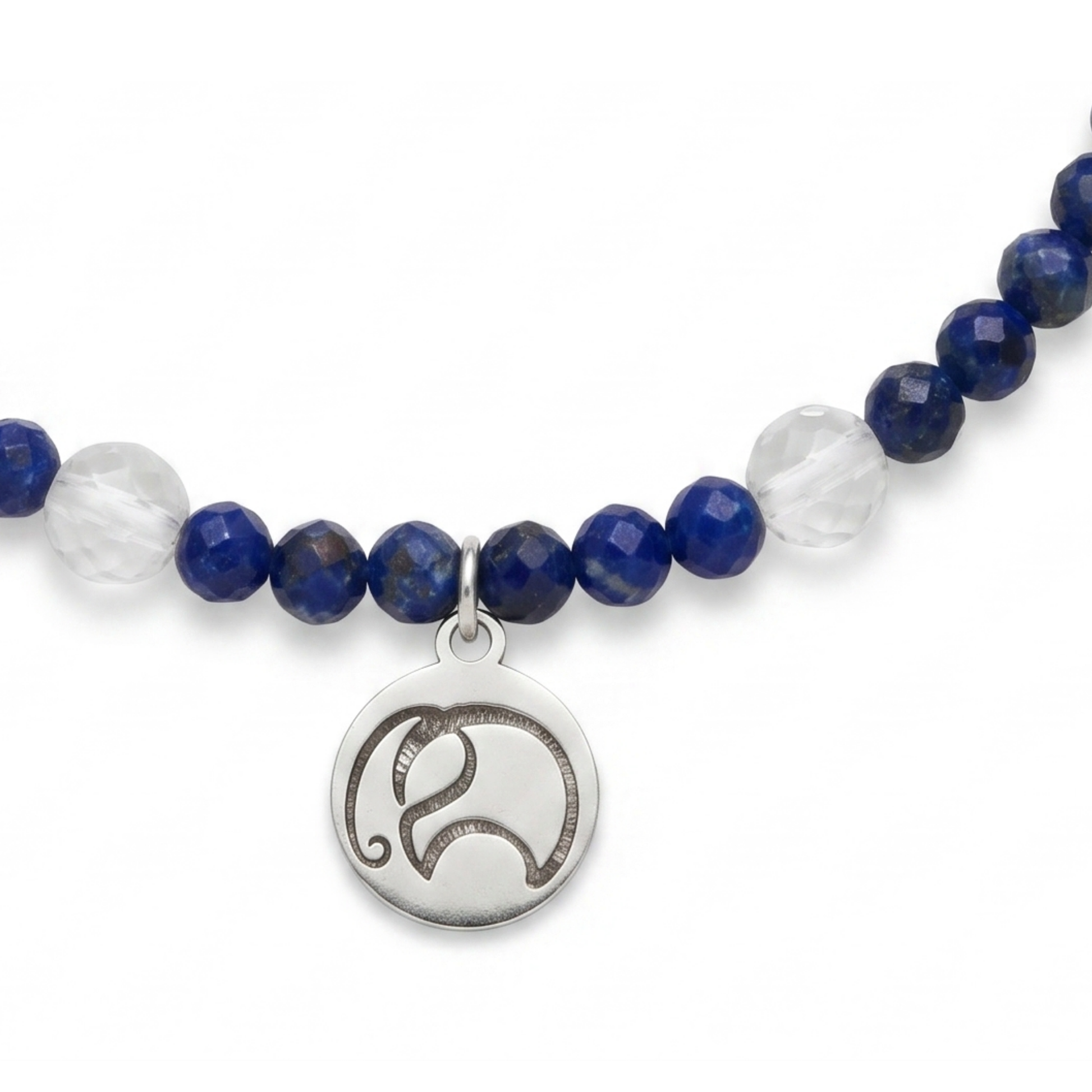 Mala Armband Geburtsmonat September. Lapislazuli & Bergkristall. Jedes Armband schenkt einem Kind in Nepal ein Paar Schuhe.