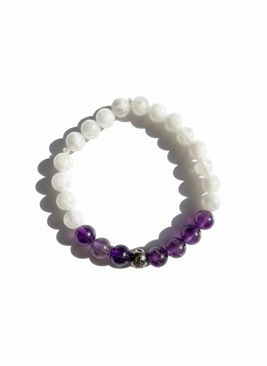 Intuition &amp; Gentleness – Mala bracelet made of amethyst &amp; moonstone