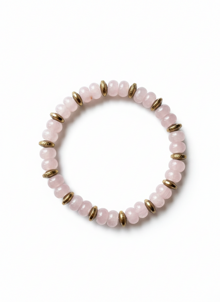 Golden Heart Harmony - Mala Armband  Rosenquartz & Pyrit