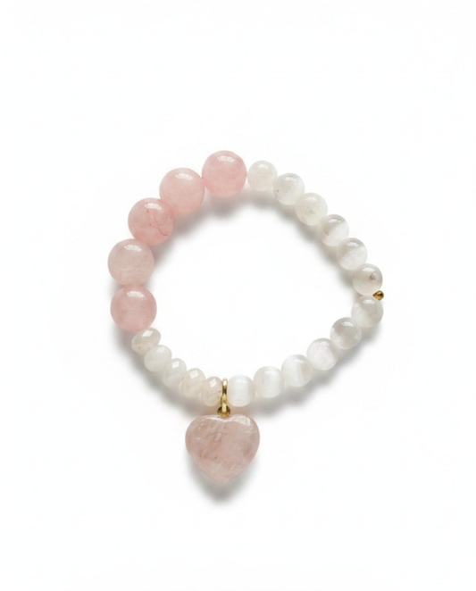 Mala Armband Rosenquarz & Selenit – Herz & Licht