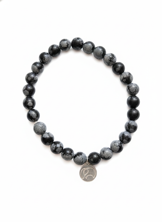 Frost Whisper - Männer Mala Armband: Schneeflocken Obsidian