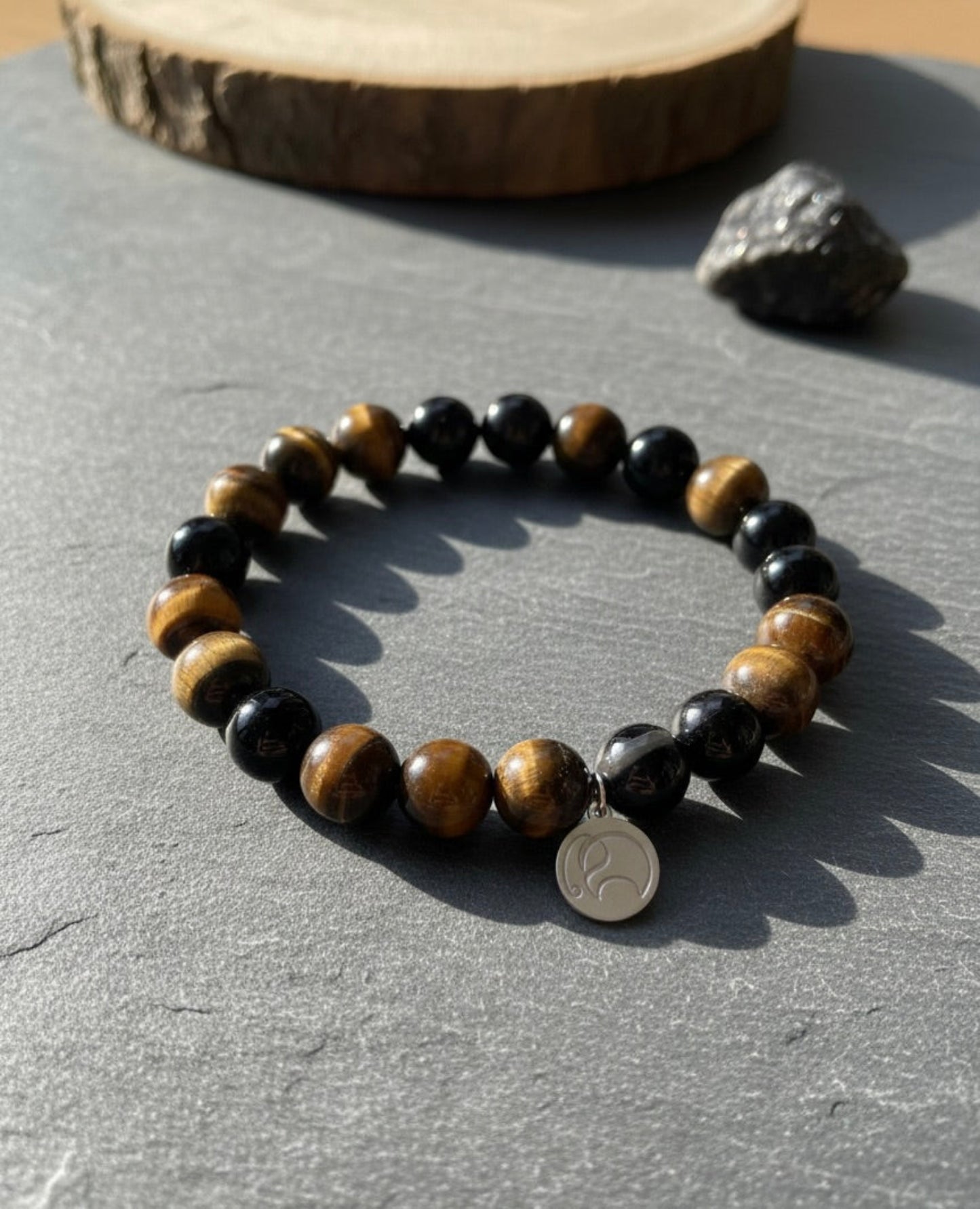 Wild Strength - Männer Mala Armband: Tigerauge und Obsidian