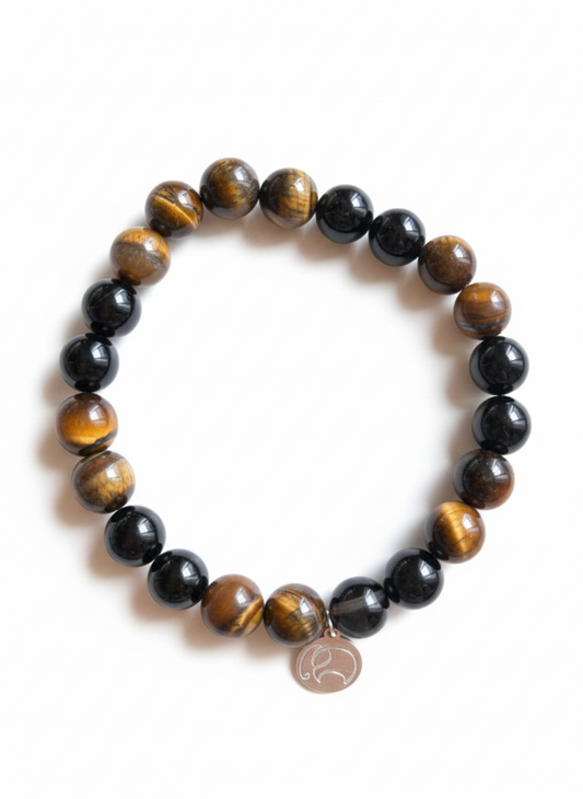 Wild Strength - Männer Mala Armband: Tigerauge und Obsidian