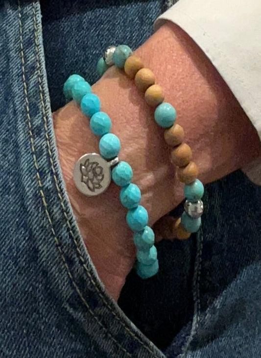Turquoise Spirit – Mala-Armbandset aus Türkis & Tulsi