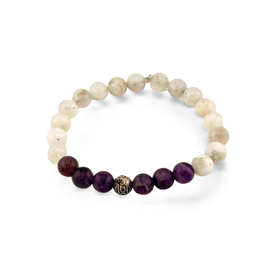 Intuition &amp; Gentleness – Mala bracelet made of amethyst &amp; moonstone